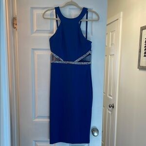 Chic Royal Blue Midi Dress with Sparkling Accents